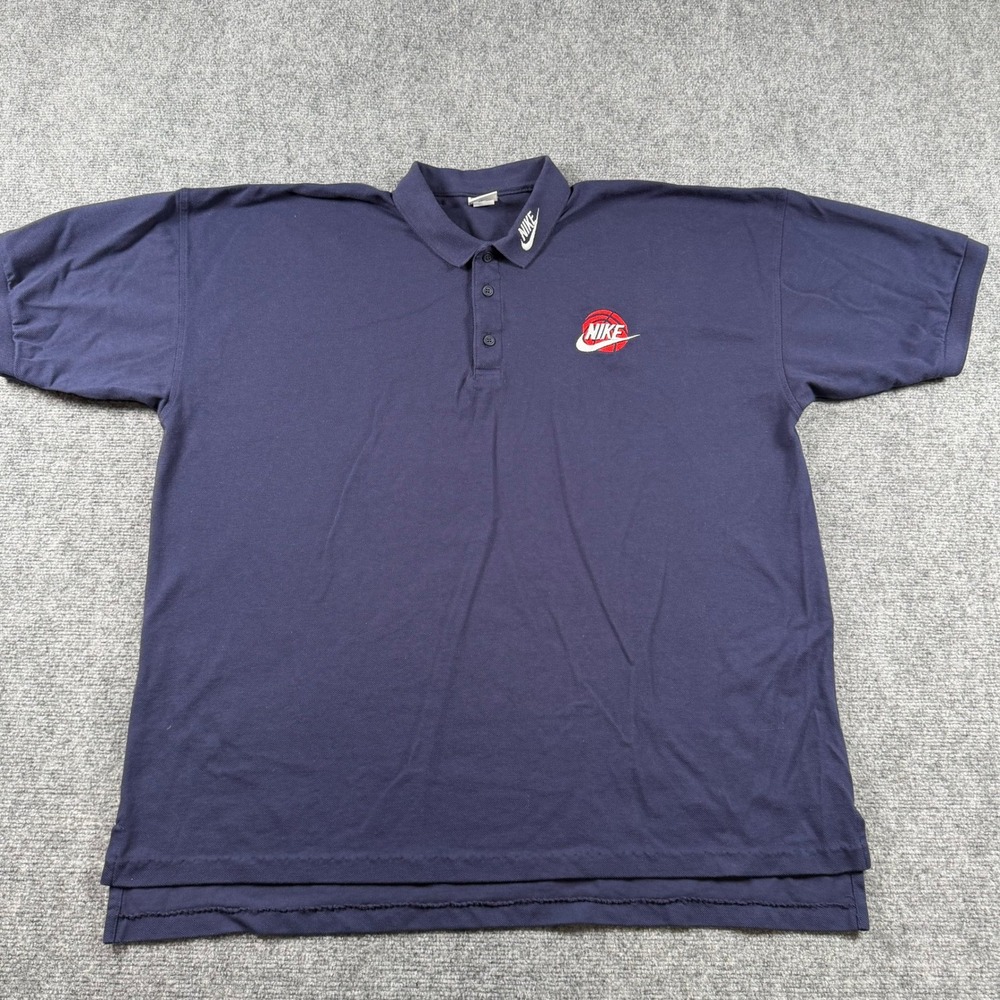 Nike Polo Shirt Mens XL Navy Blue Vintage Basketball Embroidered Made in USA